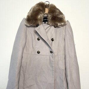 Express Faux Fur Collar Winter Trench Coat Size Small Hidden Pockets